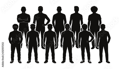 Group of men standing together silhouette collection with silhouette, standing