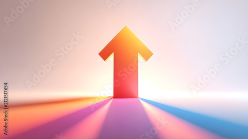 Upward Arrow Symbol Emphasizing Progress and Growth with Colorful Light Reflections