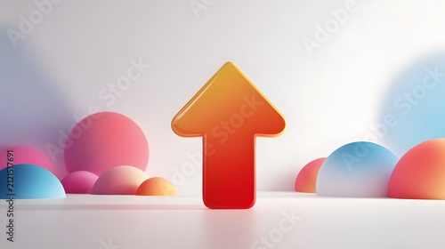 Bright Red Arrow Upwards on Colorful Circular Abstract Background