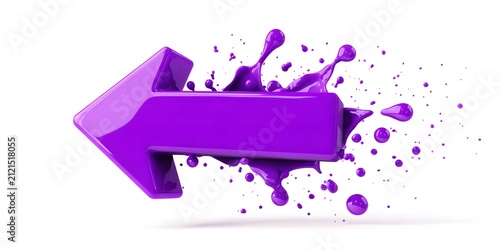 Bright Purple Arrow Sign with Splash Effect Moving to the Left on White Background