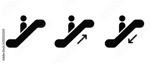 Black Escalator Direction Sign Icon Set