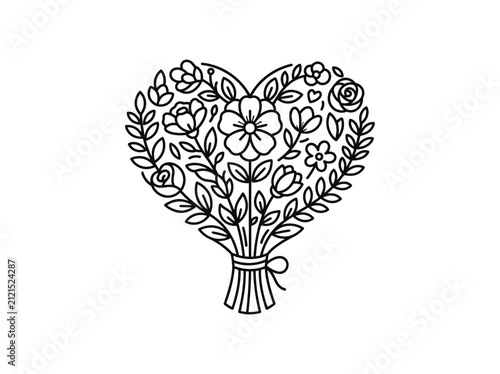 Heart shape floral bouquet illustration for love and romance