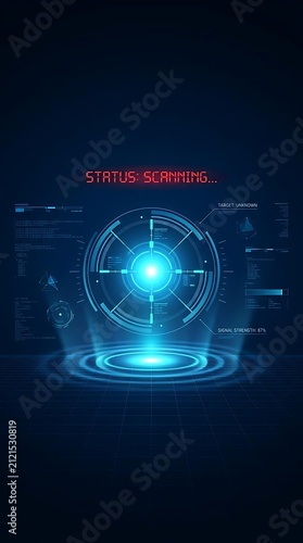 Futuristic scanning interface with blue circular hud