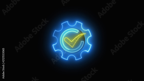 Neon blue gear background features a professional layout design. Modern neon blue gear background represents network data security. Abstract neon blue gear background design.