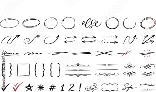 Hand Drawn Annotation Elements Isolated Collection