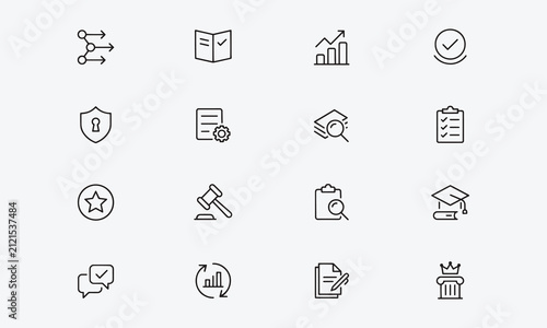  Best practices line editable icon set. Containing workflow, guidelines, performance, standards, protocols, procedures, methodology