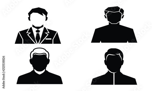 Set of male user profile avatar icons in formal business suits with businessman