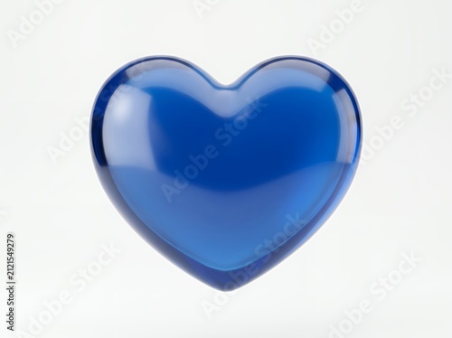 3D glossy blue heart symbol isolated on white background, glass effect, love and favorite concept, modern minimal icon