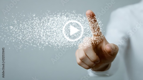 Person touching digital play button icon representing online streaming media concept