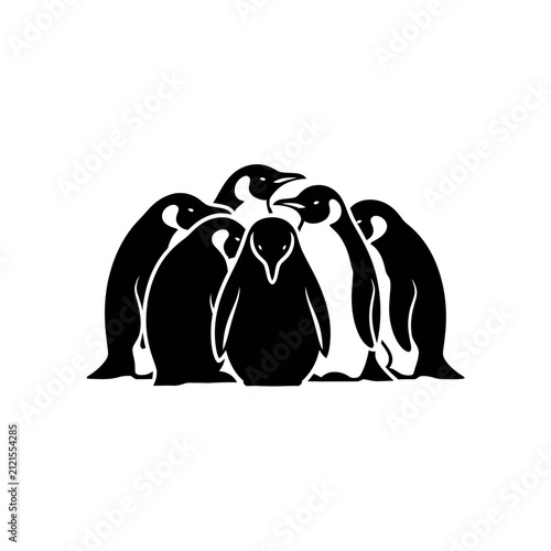 Group of Penguins Standing Together in a Huddle.