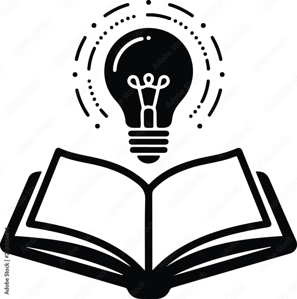 Fotografie Open Book Lightbulb Knowledge Inspiration Vector Icon