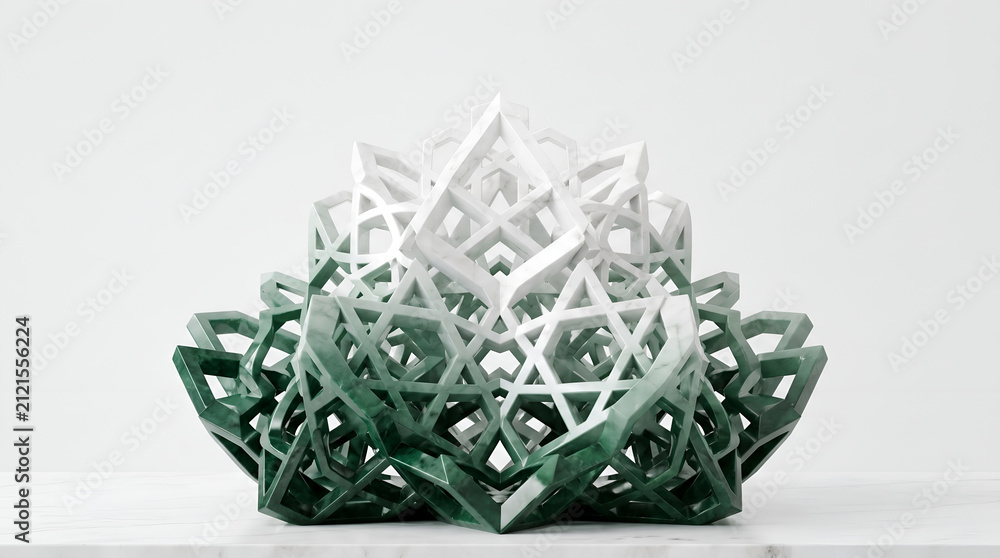Fototapeta premium Abstract geometric 3D printed sculpture. Modern architectural structure with complex patterns.