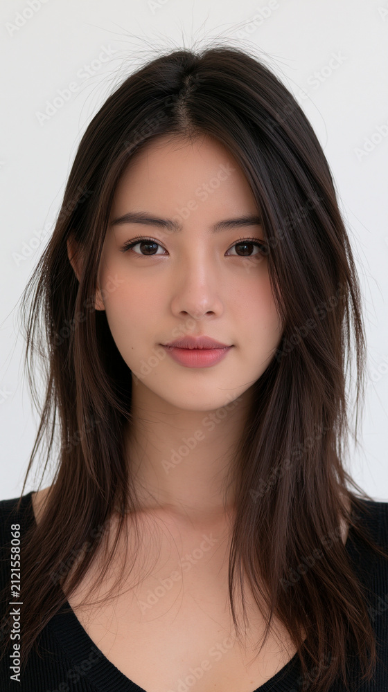 Fototapeta premium young taiwanese woman office portrait on white background, professional asian female headshot in studio, elegant office lady portrait with modern style