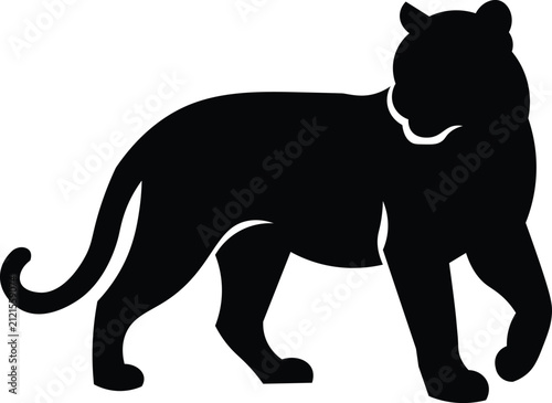 Canvas Print Black silhouette illustration of a walking big cat tiger with silhouette wildlif
