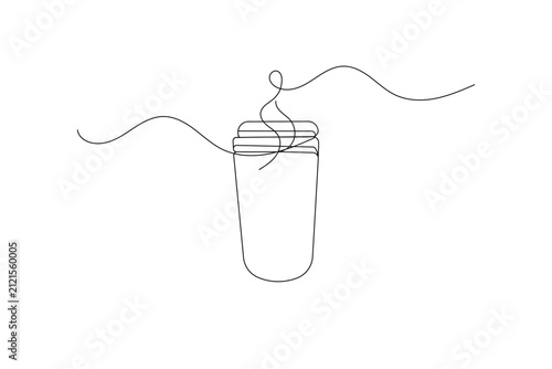 Coffee cup continuous line art vector drawn on a white background for cafe branding
