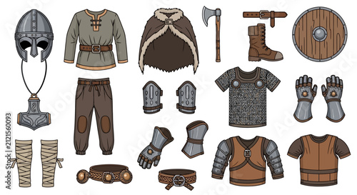 Comprehensive collection of authentic Viking warrior clothing and battle gear.
