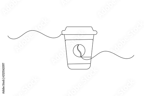Coffee cup continuous line art vector drawn on a white background for cafe branding
