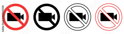 Set of  No Video Recording vector icons, used to indicate restricted areas or policies for privacy and security.