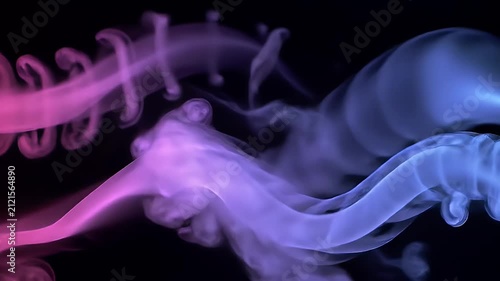Abstract Swirling Smoke with Pink and Blue Hues on Black Background