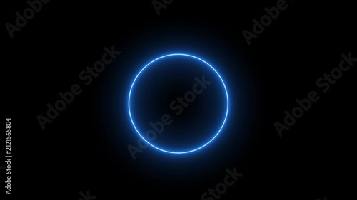 Abstract glowing neon circle border frame in the shape circle glowing and futuristic energy line animation. Glowing neon rectangle frame line