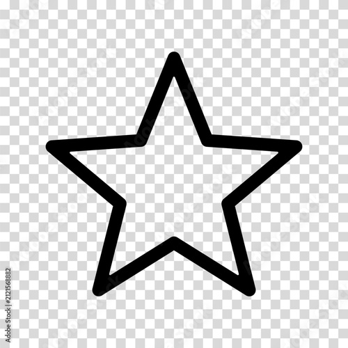 Minimal black outline five-point star icon isolated on a transparent background. Simple linear symbol for favorite, award, achievement, mobile applications, graphic design, and digital interfaces.