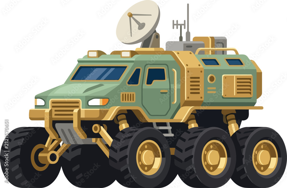 Obraz premium Military exploration vehicle with satellite dish