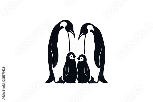 Penguin Family with Chicks Silhouette - Adult Penguins and Baby Chicks  Illustration
