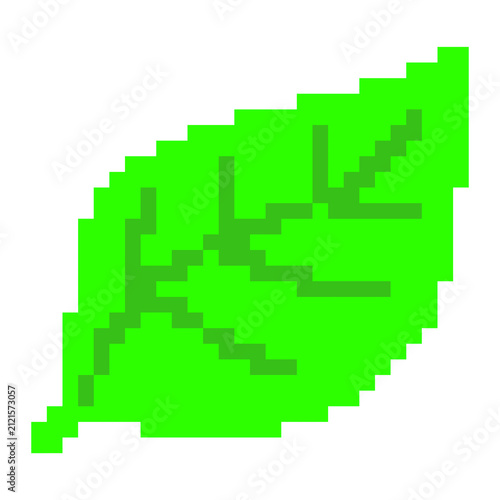 Pixel art green leaf icon isolated illustration for nature and environment concept, botanical icon element