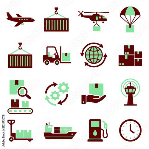 Logistics icons on white background.
