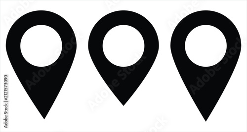 Location sing icon set on white background. Isolated flat pinpoint icon set on white page. Pinpoint global element set. Dark isolated vector map icon set on white page.  EPS 10.