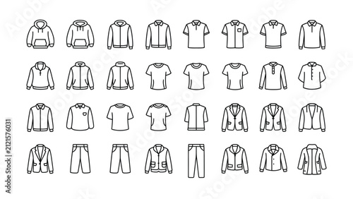 Foto Minimalist line art icons showcasing various clothing items including hoodies ja