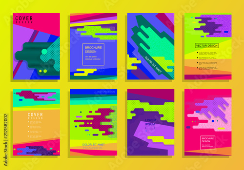 Vibrant Neon Geometric Brochure Cover Templates Set in Memphis Style