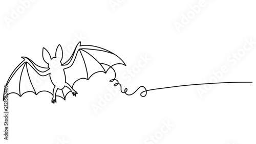 Принти на полотні Continuous Line Drawing of a Bat Flying, Isolated on White