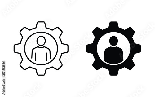 Vector illustration icon set of employee user gear settings with employee settings business