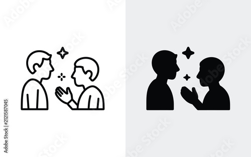 Vector illustration icon set of two people talking with dialogue stars communication dialogue