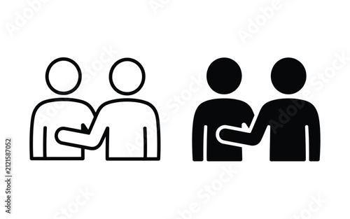 Vector illustration icon set of two people showing support and comforting gesture with touching