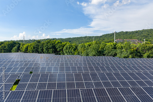 Large photovoltaic array in sunny landscape