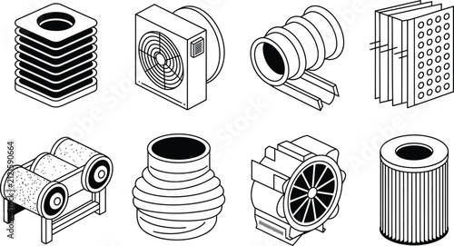 Industrial HVAC, Ventilation, and Air Filtration Equipment Line Art Icon
