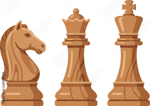 Принти на полотні Wooden chess pieces knight queen king