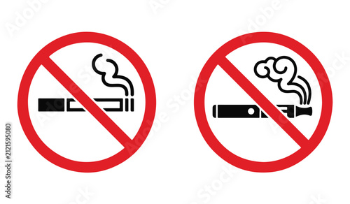 Bild auf Leinwand No smoking and no vaping icons in prohibition style with red ban symbol