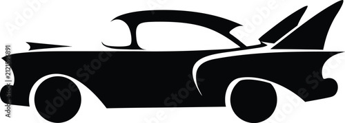 Obraz na płótnie Vintage classic car silhouette with tail fins, retro 1950s automotive vector ico