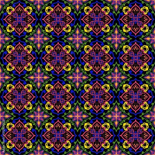  Ethnic Ikat traditional vintage flowers seamless pattern elements designed for background, wallpaper, decorating, fabric, wrapping, clothing, textiles, tiles, carpet, embroidery designs.