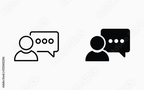 User profile with speech bubble communication vector line and solid icon set