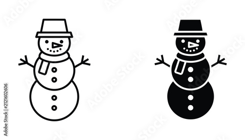 Black and white snowman characters with scarves
