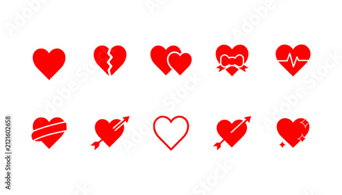 Red Heart Icons With Various Embellishments On White Background