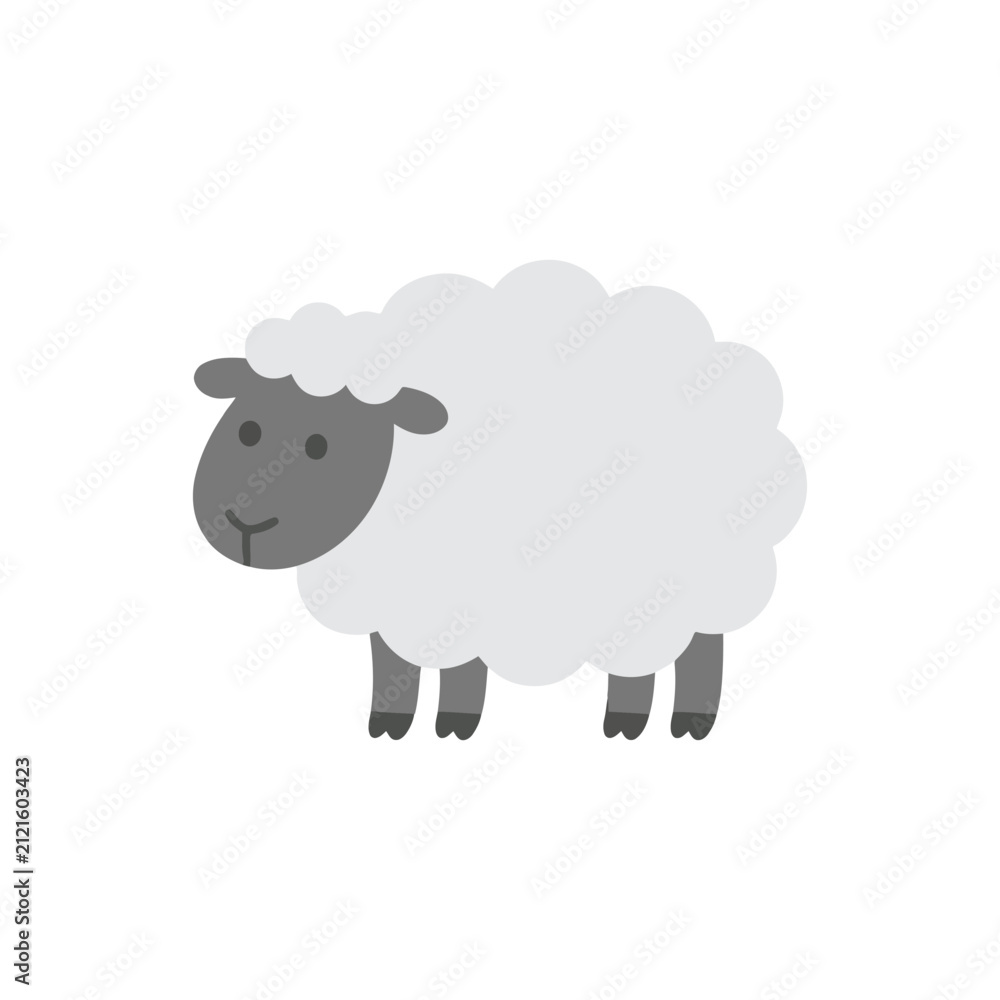 Obraz premium Cute Sheep Symbol Rounded Minimal Flat Vector Illustration
