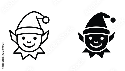 Smiling elf characters in holiday hats