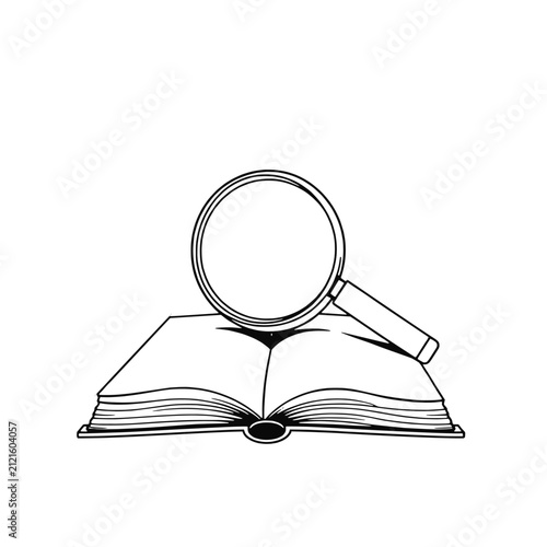 Magnifying Glass On Open Book For Research And Learning