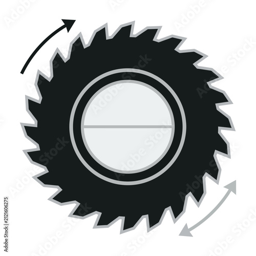 Saw blade rotating in circular motion with arrows