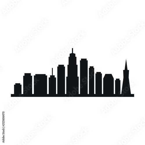 Black silhouette of city skyline isolated on white background for urban design
